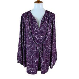 Marybelle Purple Animal Print Long Sleeve Boho Blouse Flowy Tunic 2X